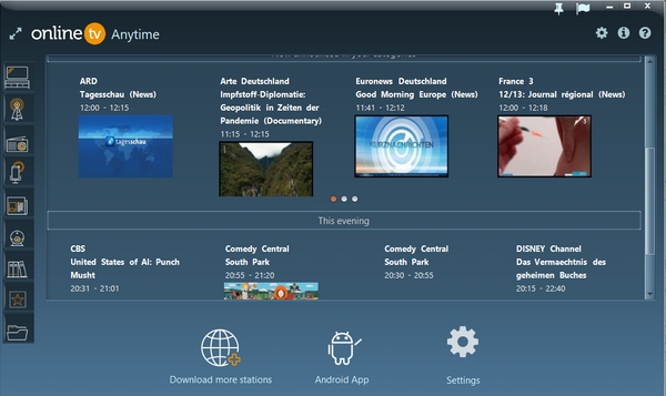 OnlineTV showing TV program overview
